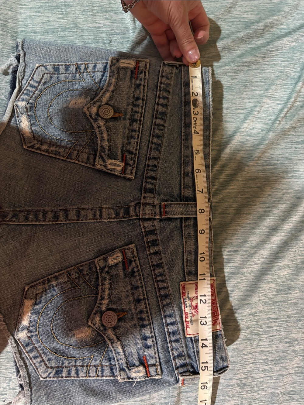 True Religion Distressed Light Blue Denim Jean Shorts - Picture 4 of 4